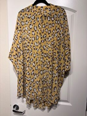 Free People Yellow Leopard Print Tunic Top